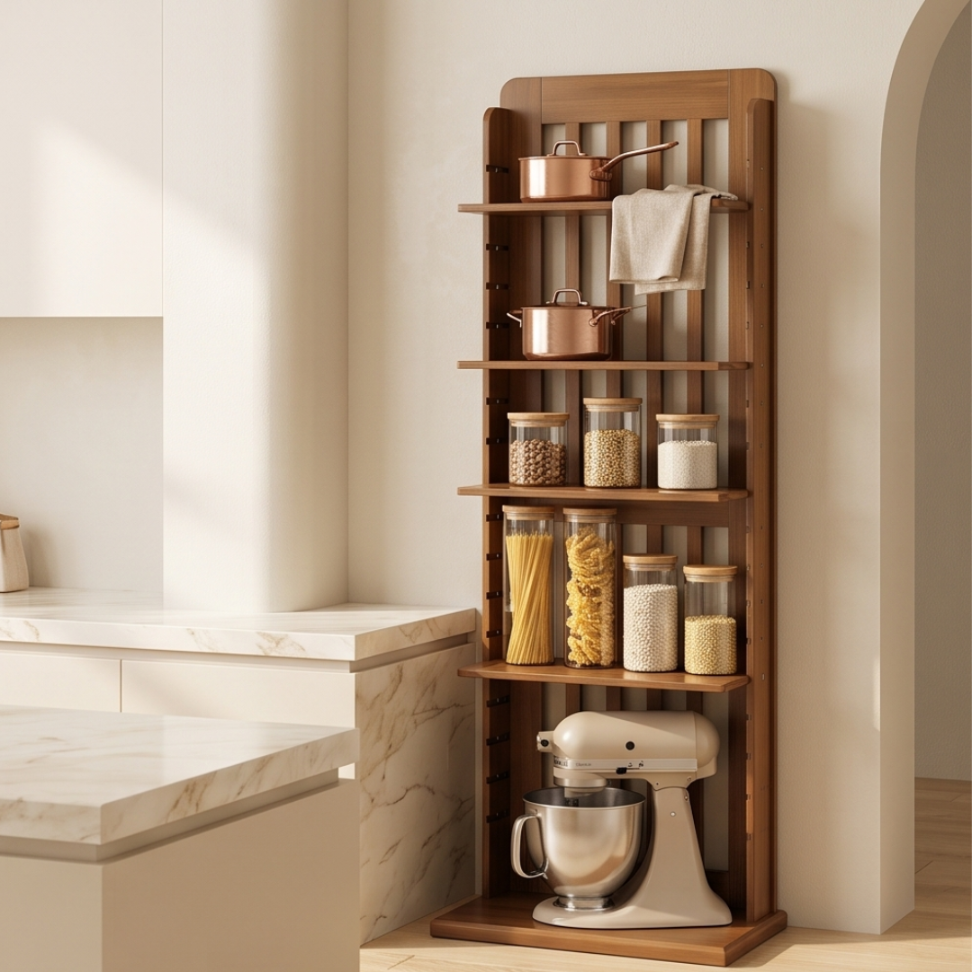 Open Shelves Adjustable Bamboo Storage Rack