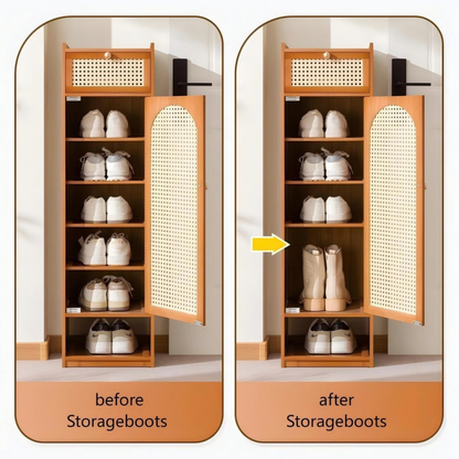 Slim Bamboo Shoe Cabinet With Magnetic Rattan Door