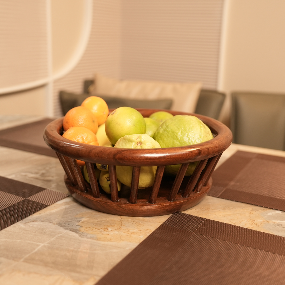 Elegant Design Premium Sheesham Round Wooden Fruit Basket
