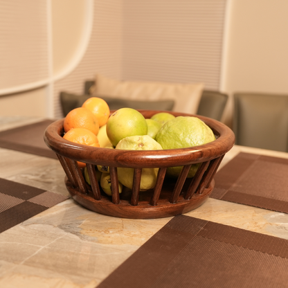 Elegant Design Premium Sheesham Round Wooden Fruit Basket