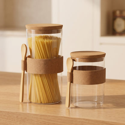 Premium Glass Storage Jar with Bamboo Lid & Spoon