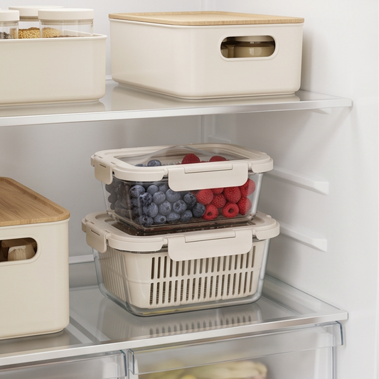 Airtight Glass Fruit Vegetable Storage Containers with Colander