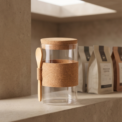 Premium Glass Storage Jar with Bamboo Lid & Spoon