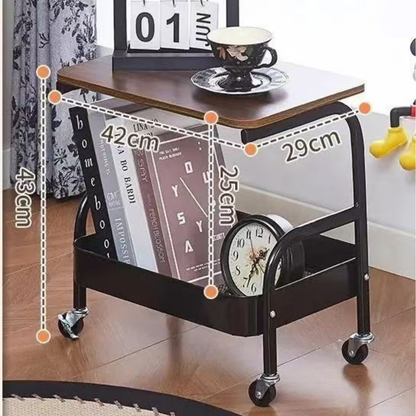 3 Tier Rolling Storage Utility Cart with Wooden Top