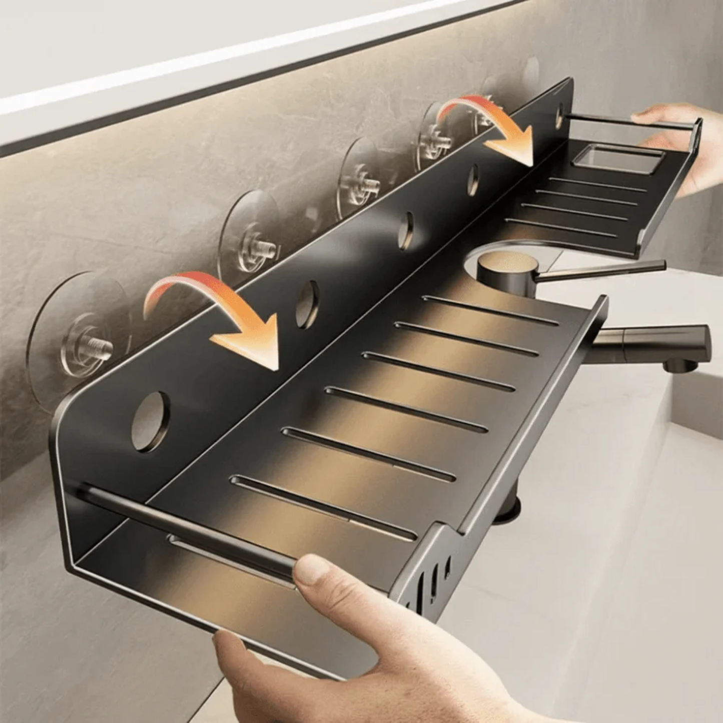 Metal Suction Mount Bathroon Organizer Shelf