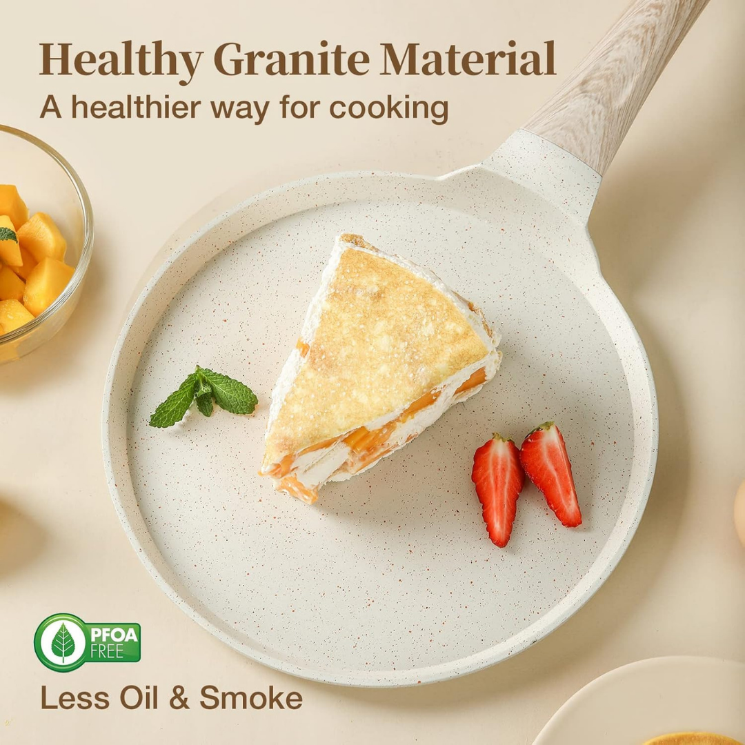 Non Stick Granite Flat Pan with Wooden Handle
