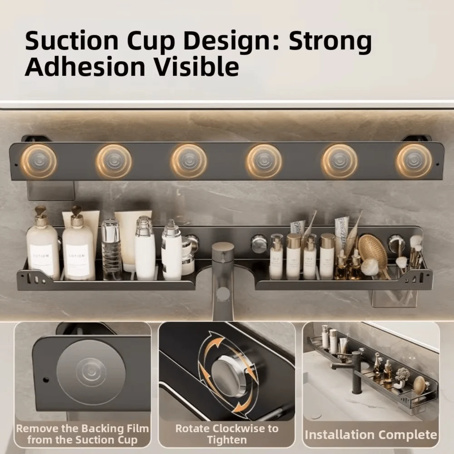 Metal Suction Mount Bathroon Organizer Shelf