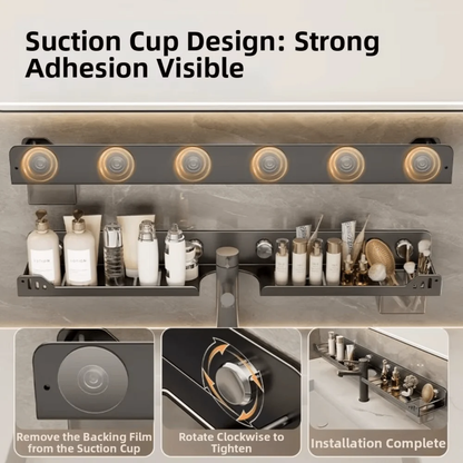 Metal Suction Mount Bathroon Organizer Shelf