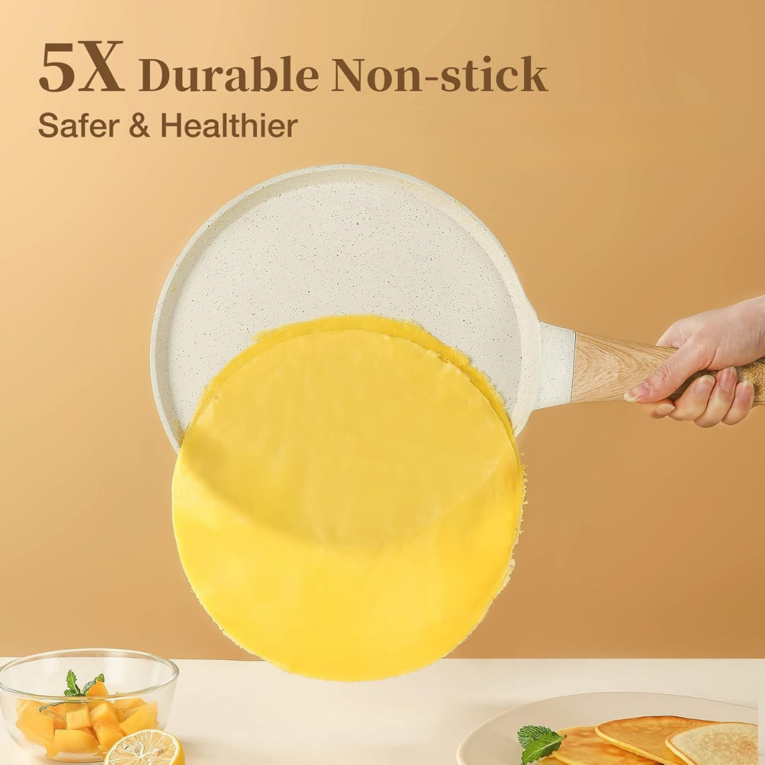 Non Stick Granite Flat Pan with Wooden Handle