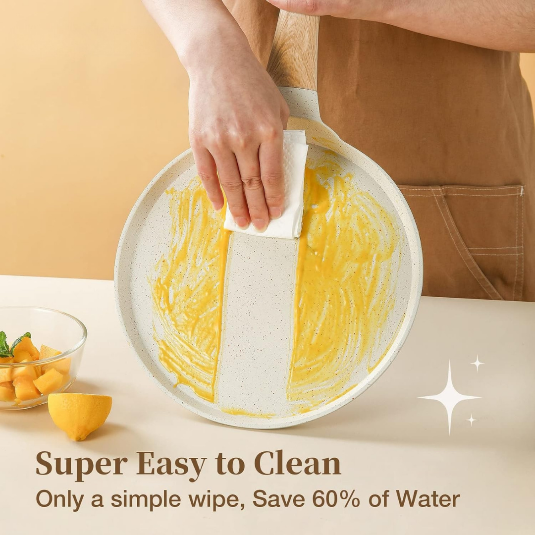 Non Stick Granite Flat Pan with Wooden Handle