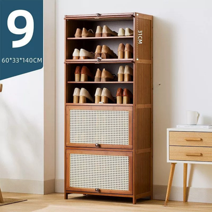 Multi Layer Bamboo Storage Shelf with Flip Door
