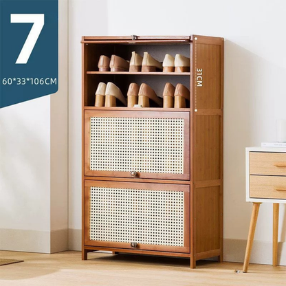 Multi Layer Bamboo Storage Shelf with Flip Door