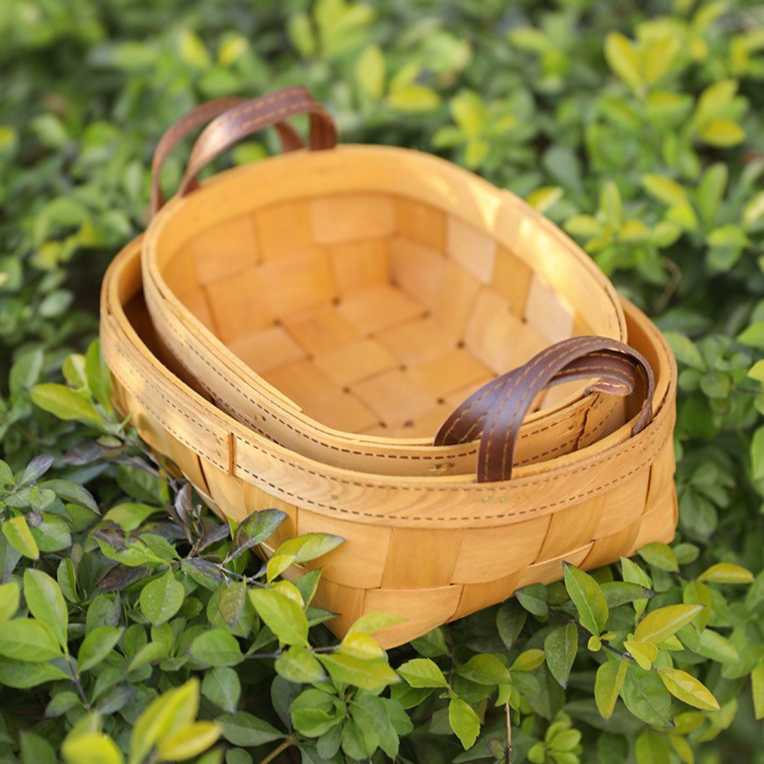 Multi-Purpose Natural Finish Handwoven Wooden Storage Basket