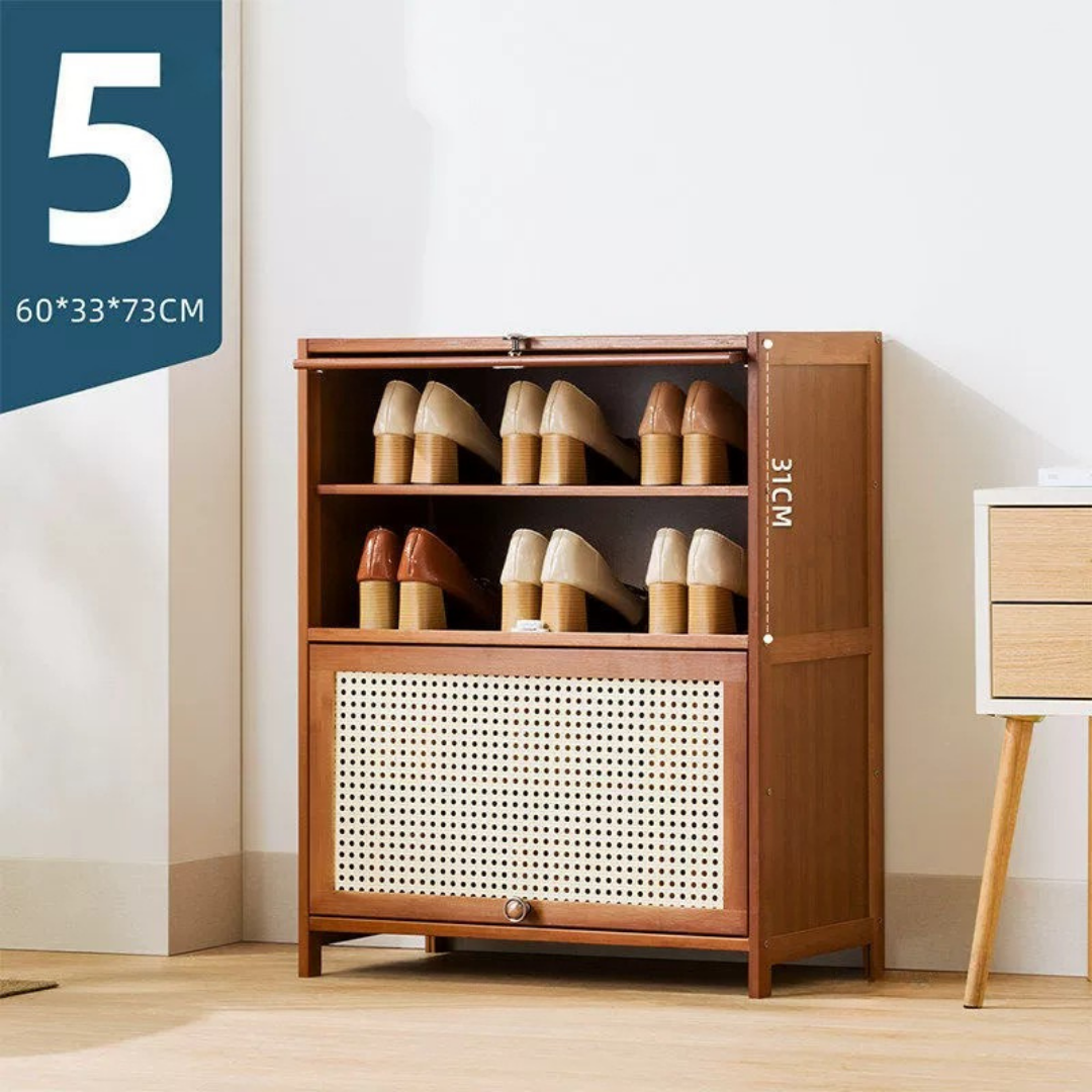 Multi Layer Bamboo Storage Shelf with Flip Door