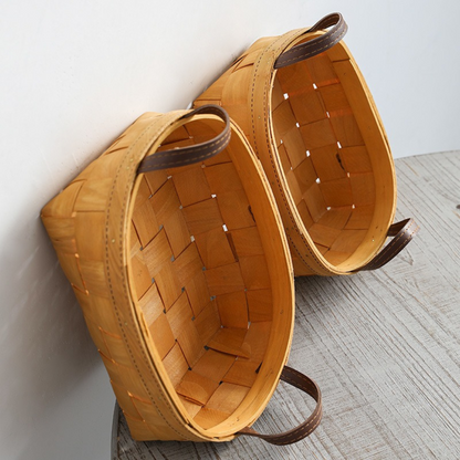 Multi-Purpose Natural Finish Handwoven Wooden Storage Basket