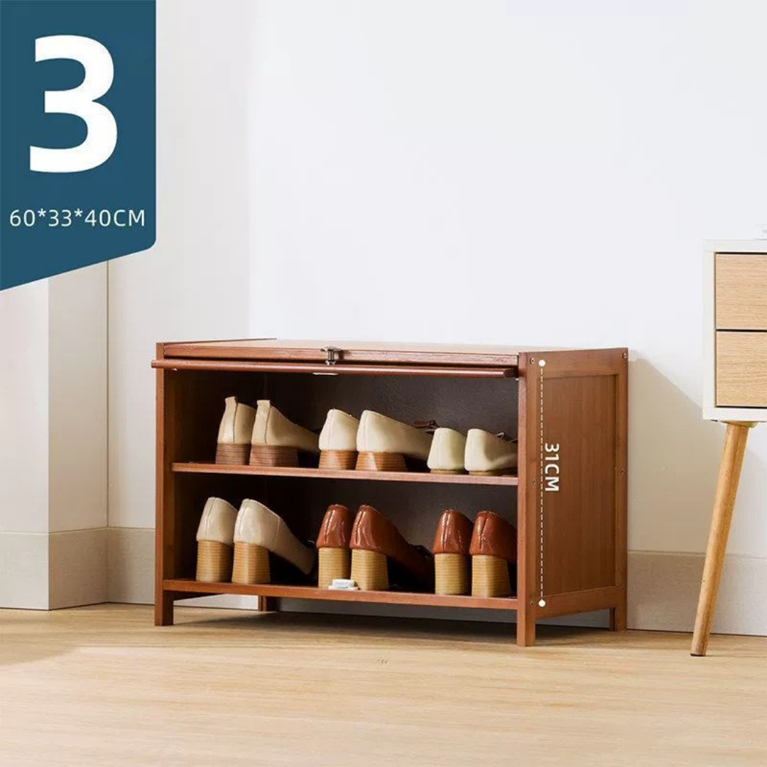 Multi Layer Bamboo Storage Shelf with Flip Door