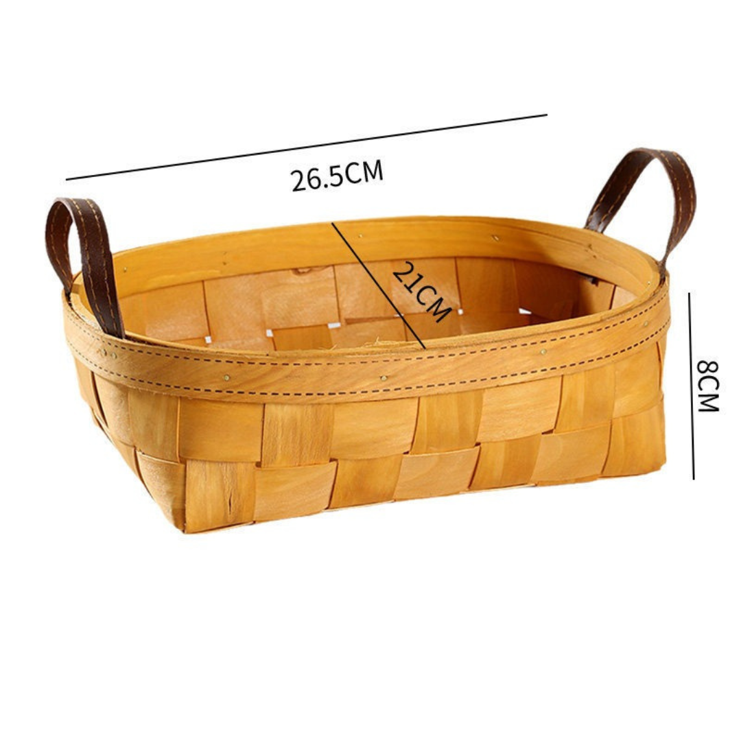 Multi-Purpose Natural Finish Handwoven Wooden Storage Basket