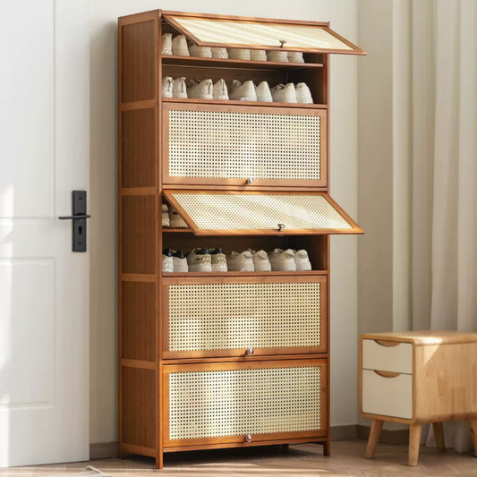 Multi Layer Bamboo Storage Shelf with Flip Door