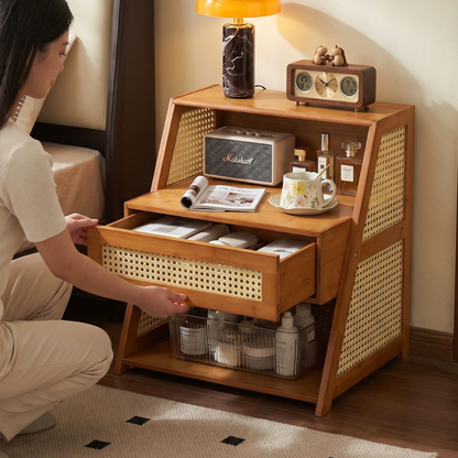 Modern Bamboo Rattan Stoarge Orgainzer With Drawer