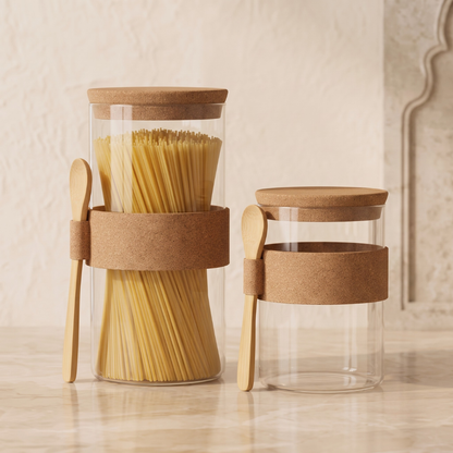 Premium Glass Storage Jar with Bamboo Lid & Spoon