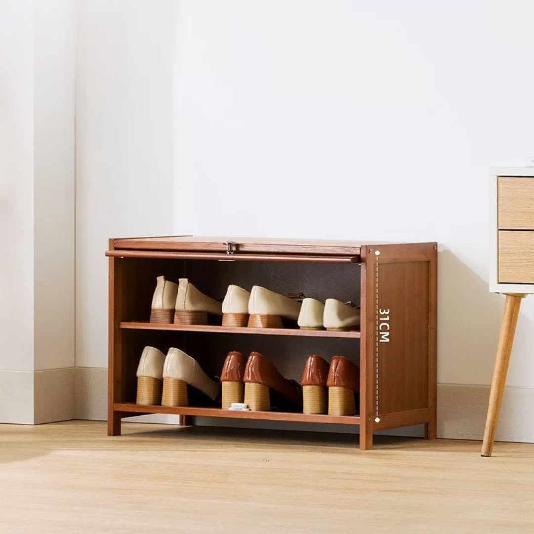 Multi Layer Bamboo Storage Shelf with Flip Door