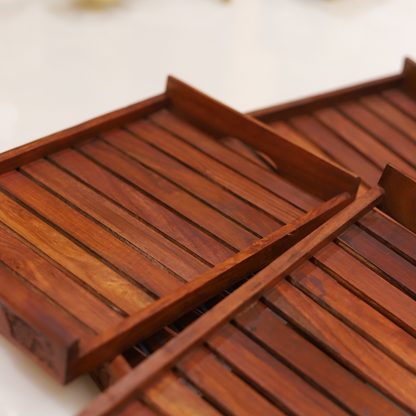Premium Sheesham Wooden Tray Set of Three Sizes for Modern Homes