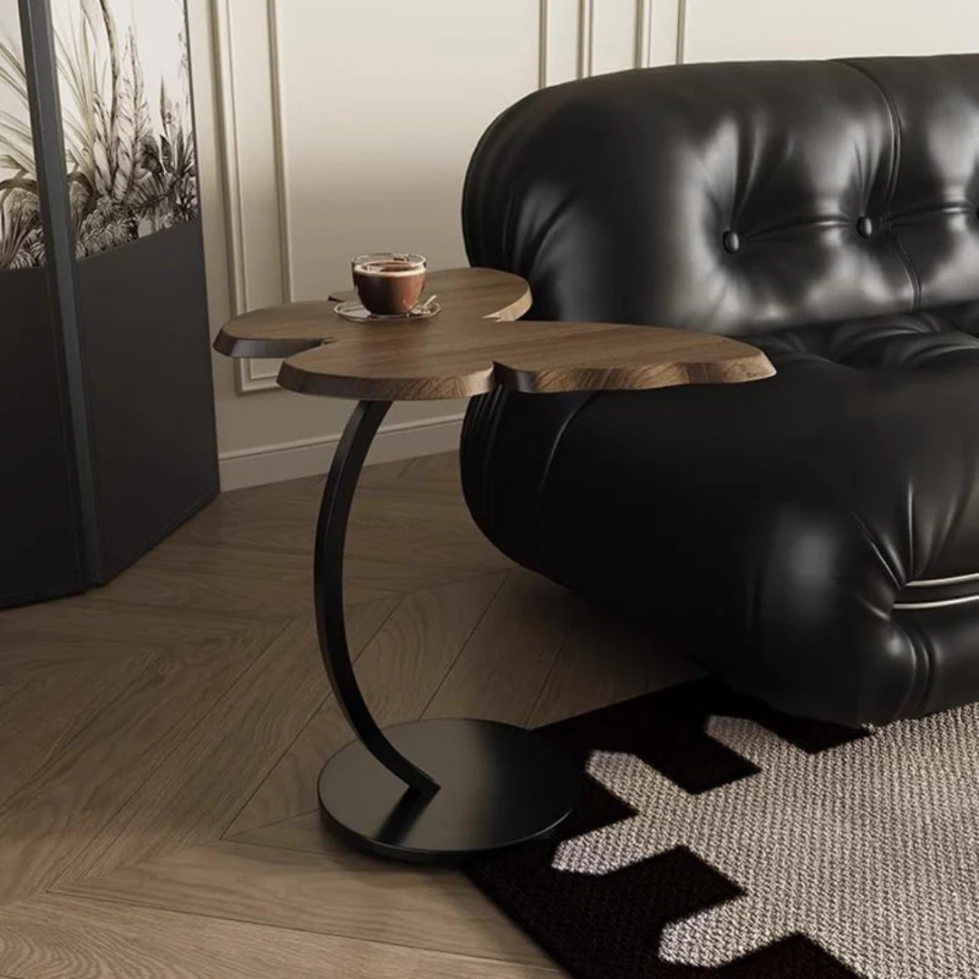 Butterfly Shaped Wooden Side Table With Iron Base