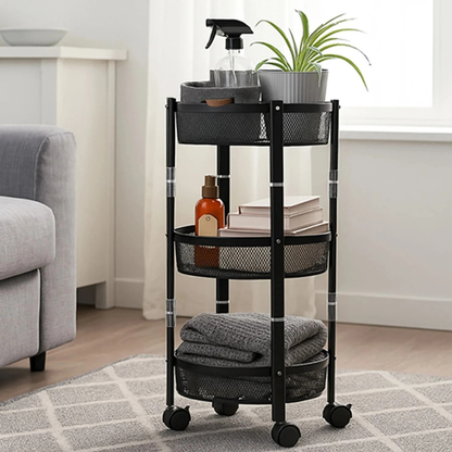 3 Tier Foldable Rolling Storage Trolley with Lockable Wheels