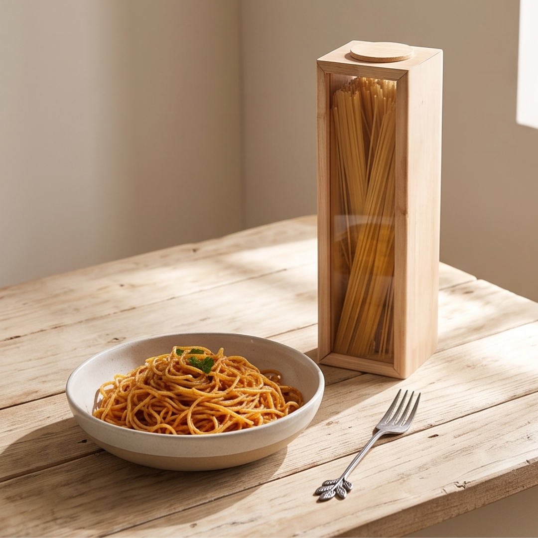 Transparent Glass Wooden Spaghetti Storage Container