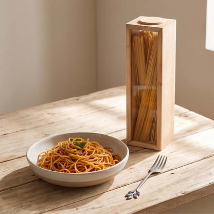 Transparent Glass Wooden Spaghetti Storage Container