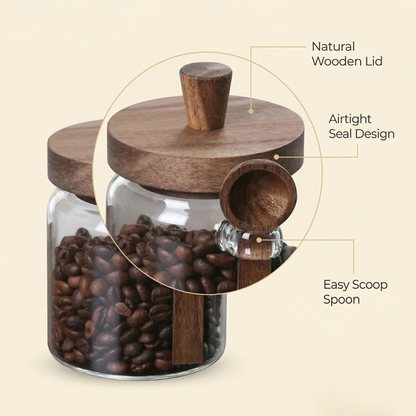 Airtight Glass Storage Jars with Wooden Lid & Spoon