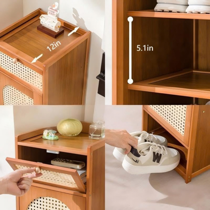 Slim Bamboo Shoe Cabinet With Magnetic Rattan Door