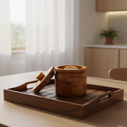 Premium Multi-Purpose Akasia Wooden Cookie Jar - 200ml Capacity