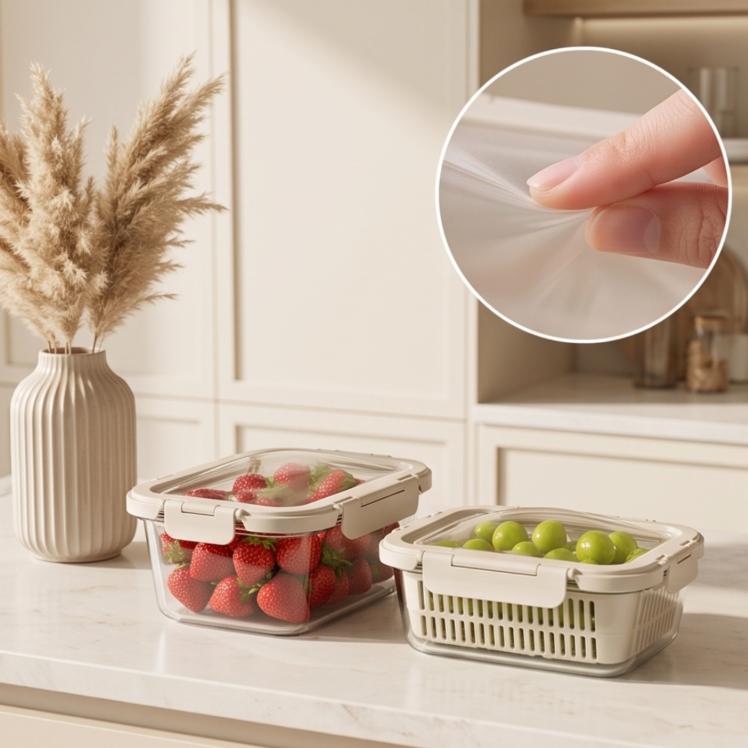 Airtight Glass Fruit Vegetable Storage Containers with Colander