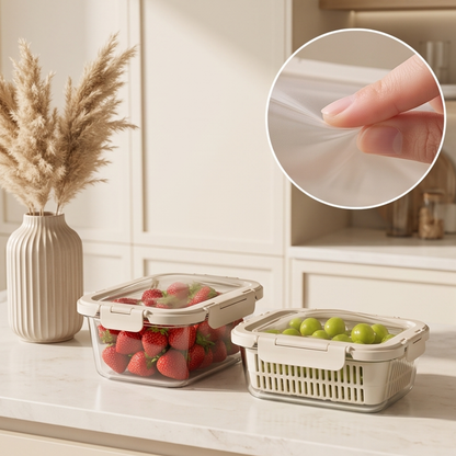 Airtight Glass Fruit Vegetable Storage Containers with Colander