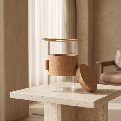 Premium Glass Storage Jar with Bamboo Lid & Spoon