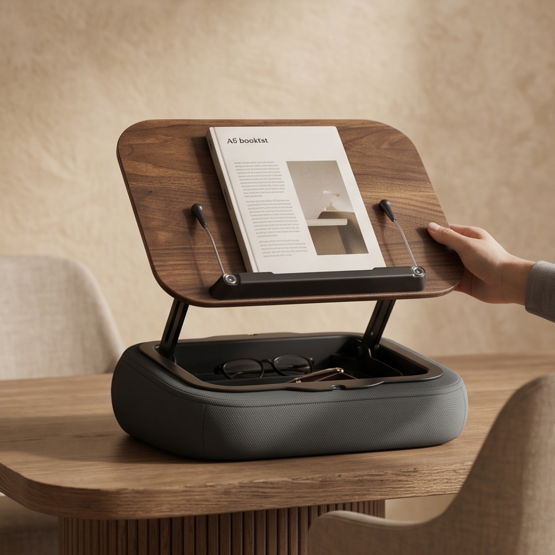 Ergonomic Adjustable Pillow Book Stand with Storage