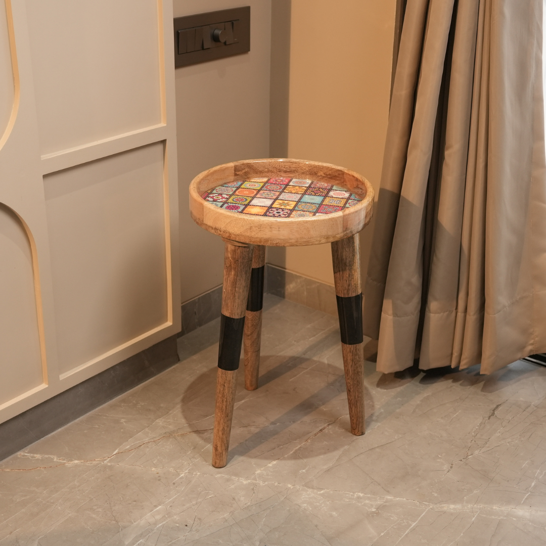 Elegant Wooden Handcrafted Designer Table with Meena Work Epoxy Finish