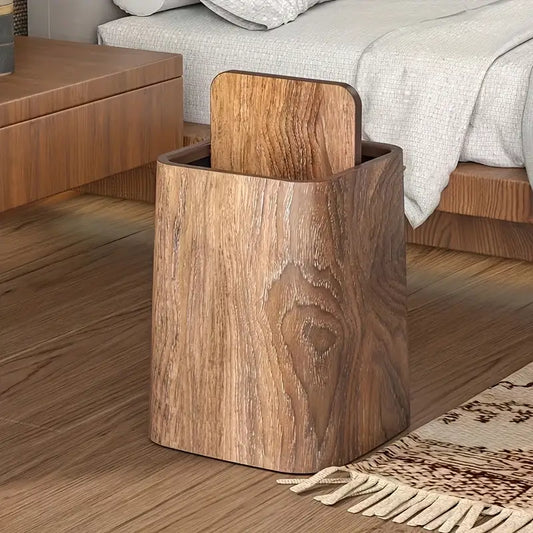 Luxury Wood-Style Trash Bin with Lid