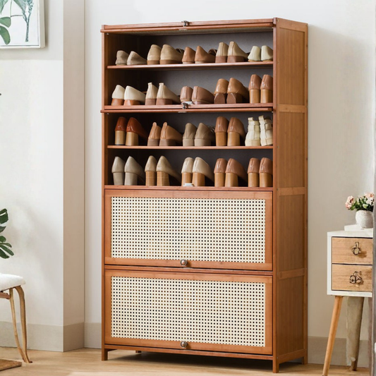 Multi Layer Bamboo Storage Shelf with Flip Door