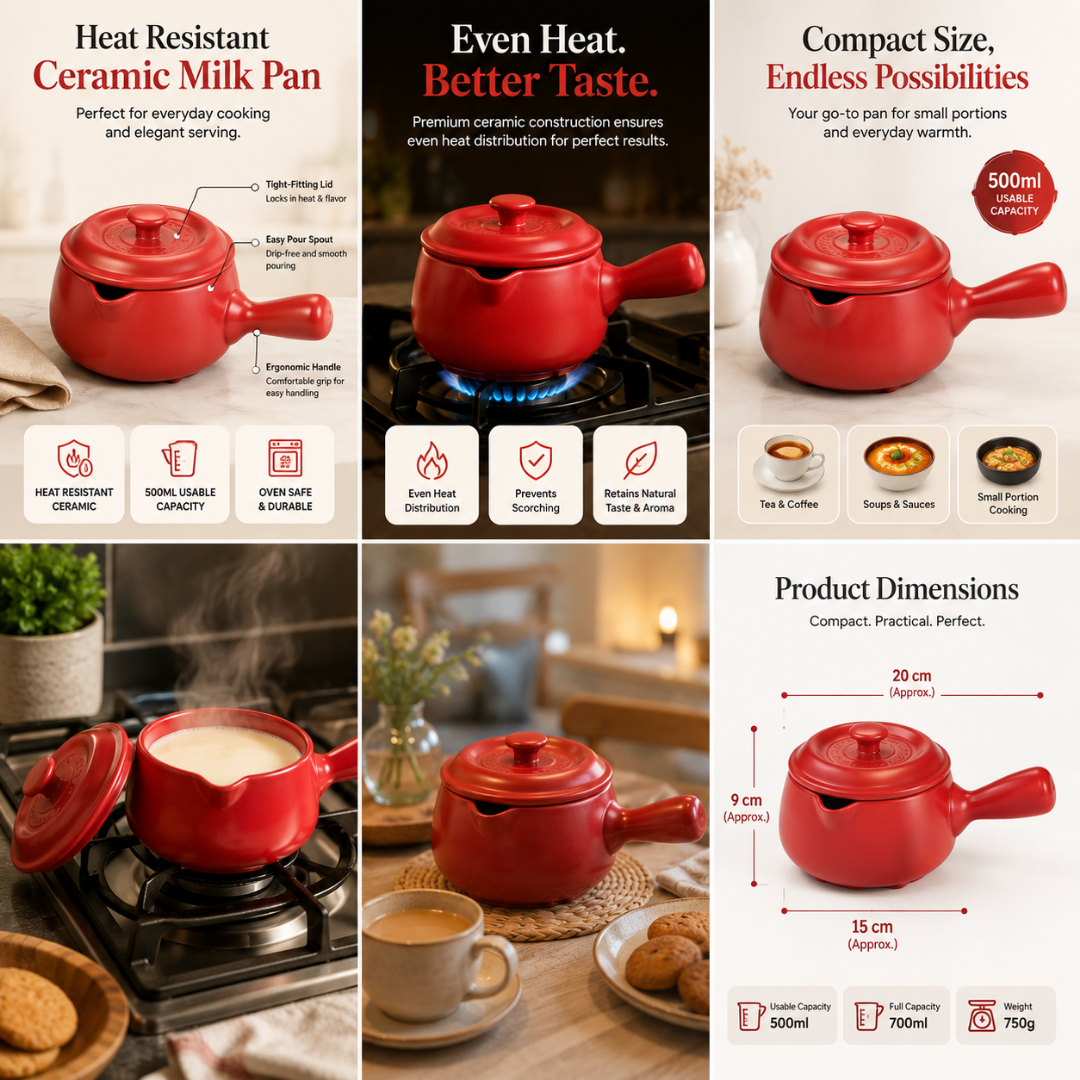 Heat Resistant Ceramic Milk Pan - 500ml