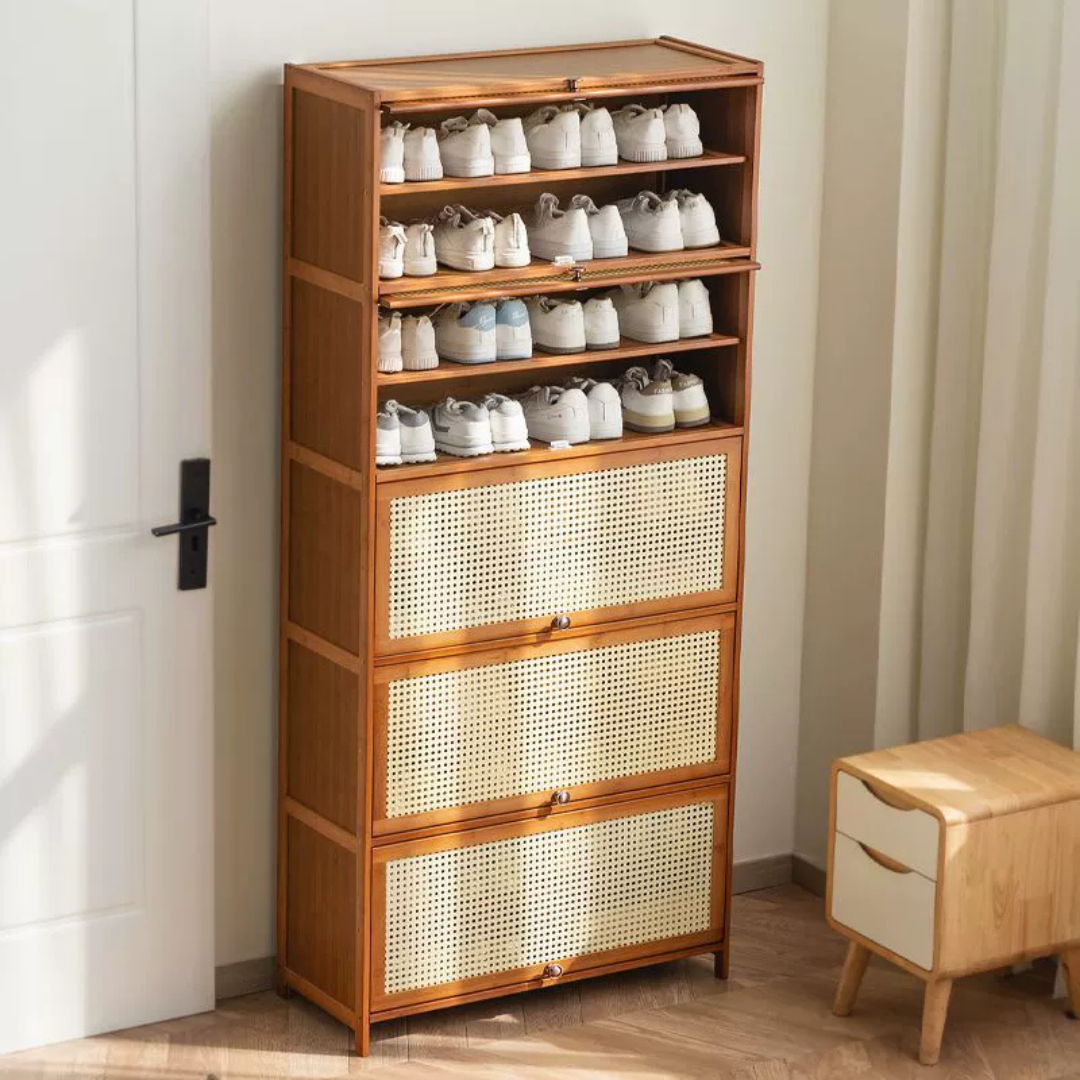 Multi Layer Bamboo Storage Shelf with Flip Door