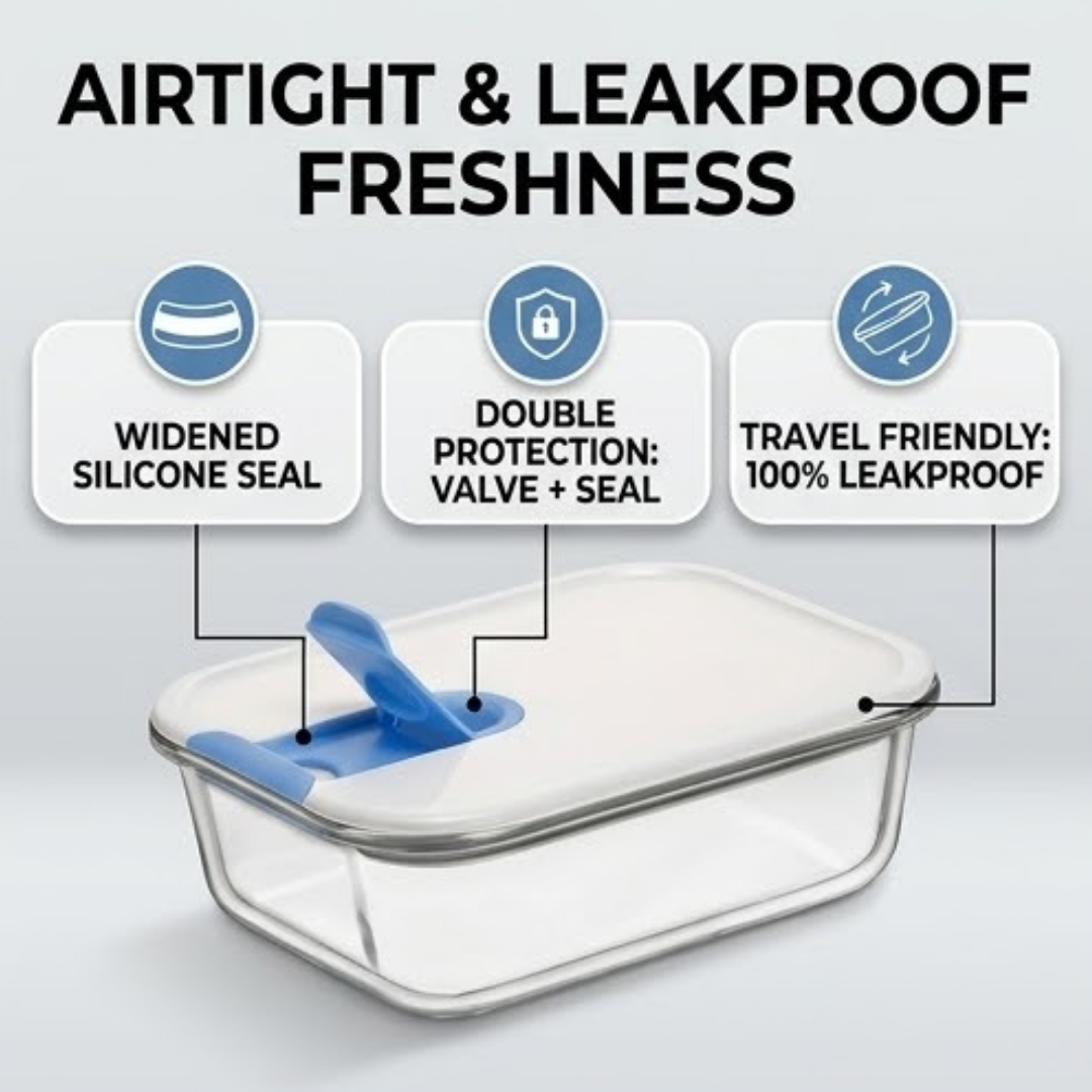 Easy Open Airtight Borosilicate Glass Food Storage Container