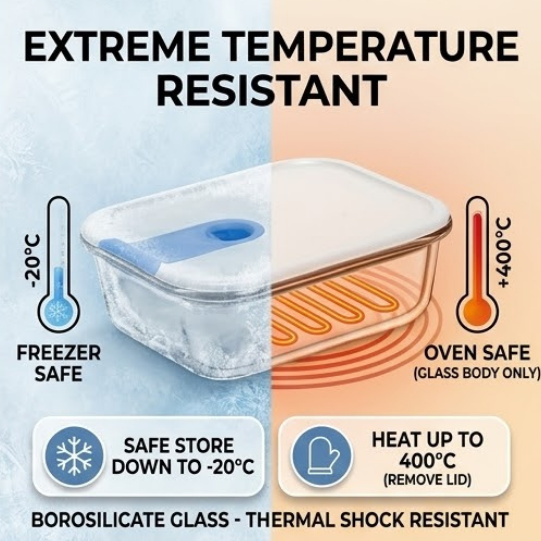 Easy Open Airtight Borosilicate Glass Food Storage Container
