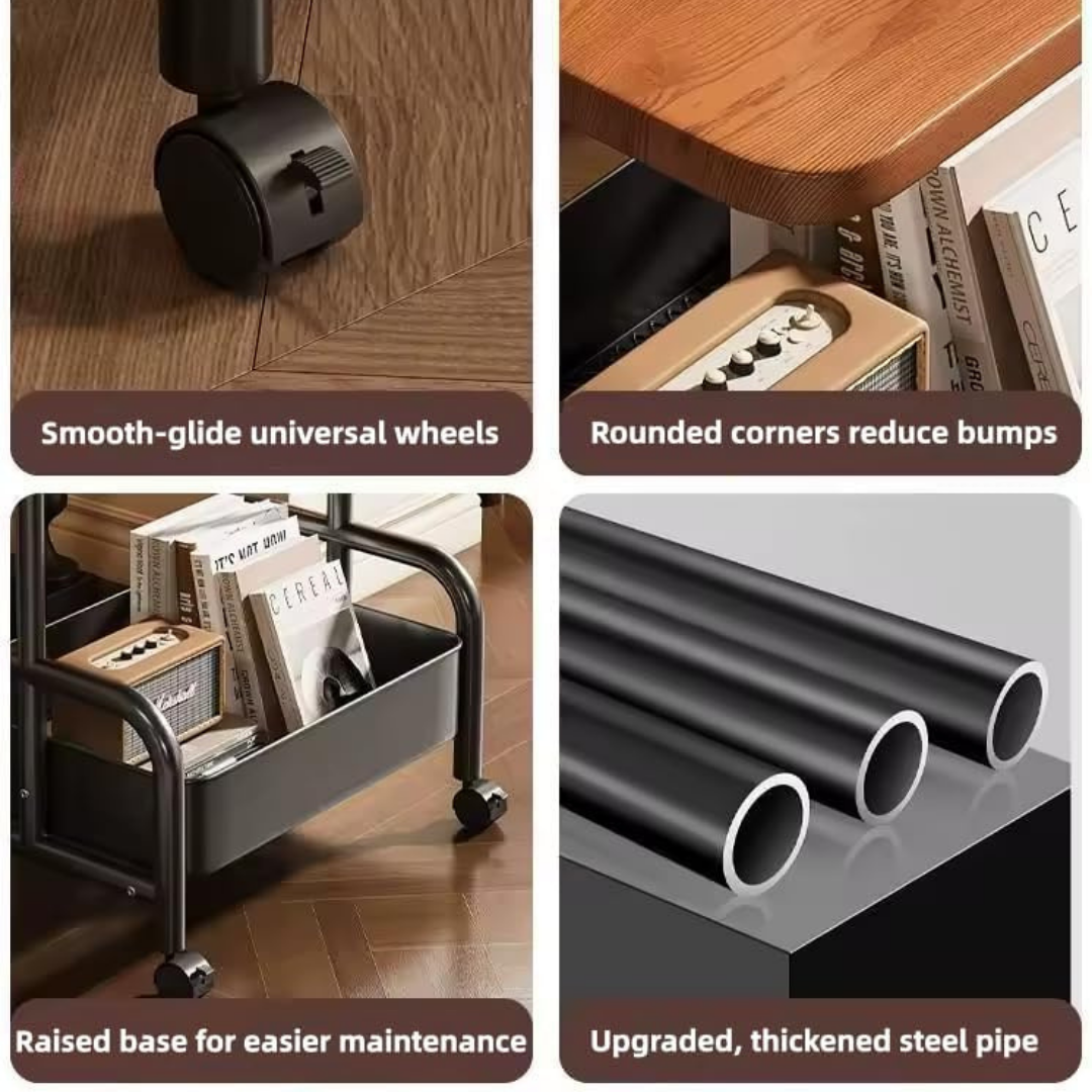 Multifunctional 2 Tier Rolling Side Table Storage Cart