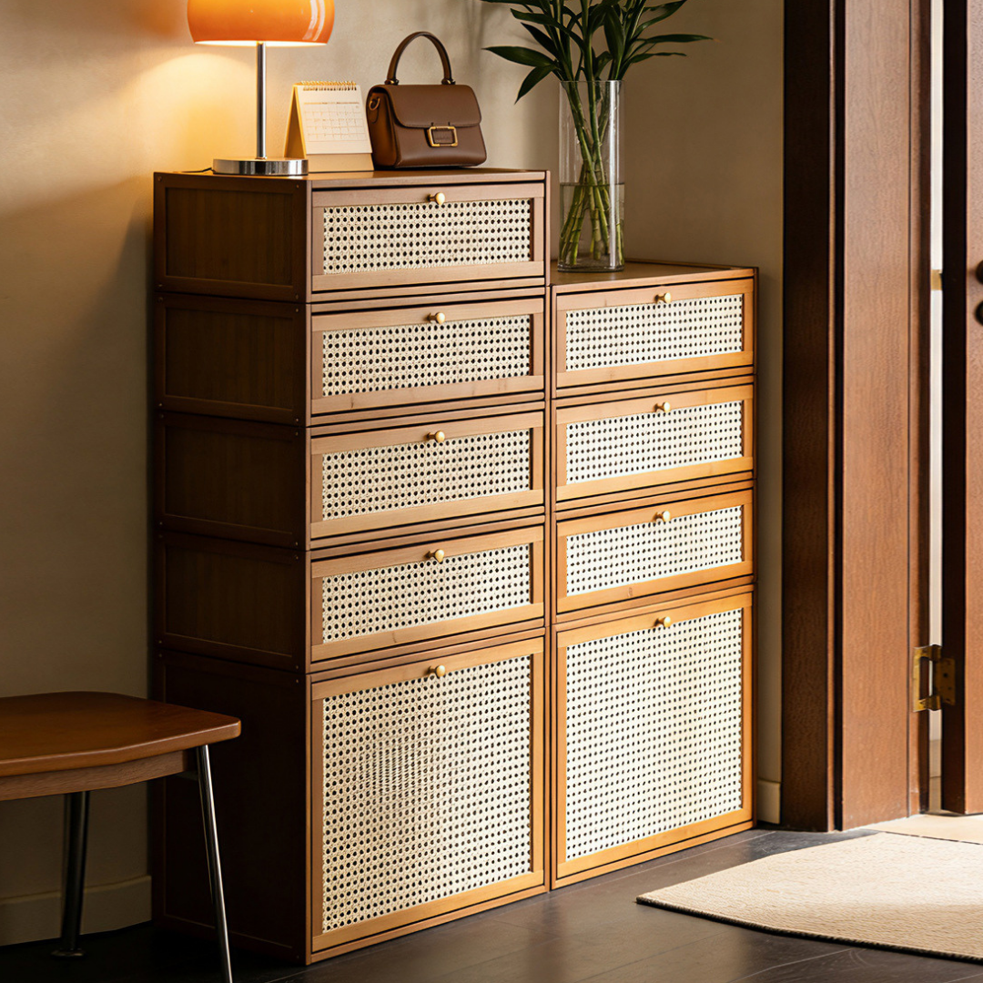 Multipurpose Bamboo Rattan Storage Cabinet
