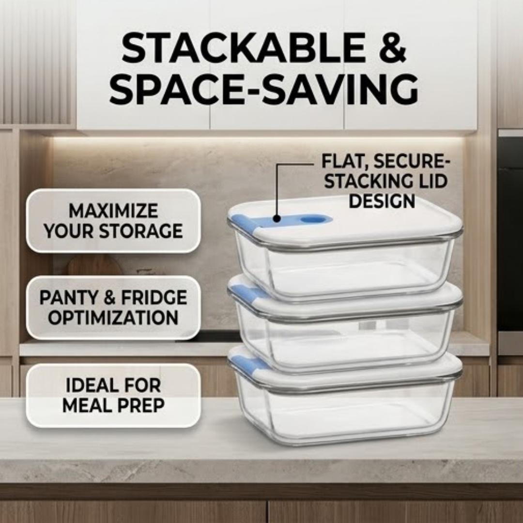 Easy Open Airtight Borosilicate Glass Food Storage Container