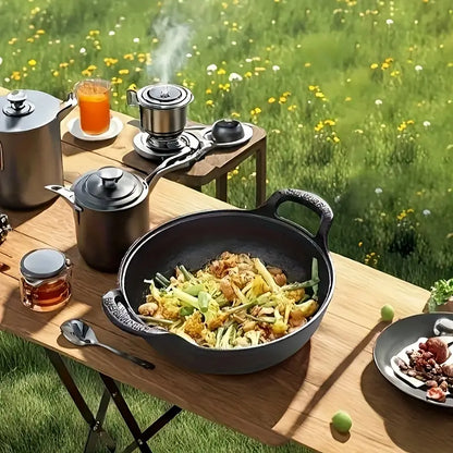 Rustic-Wood Non-Stick Cast Iron Simmer Pot