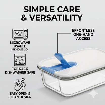 Easy Open Airtight Borosilicate Glass Food Storage Container