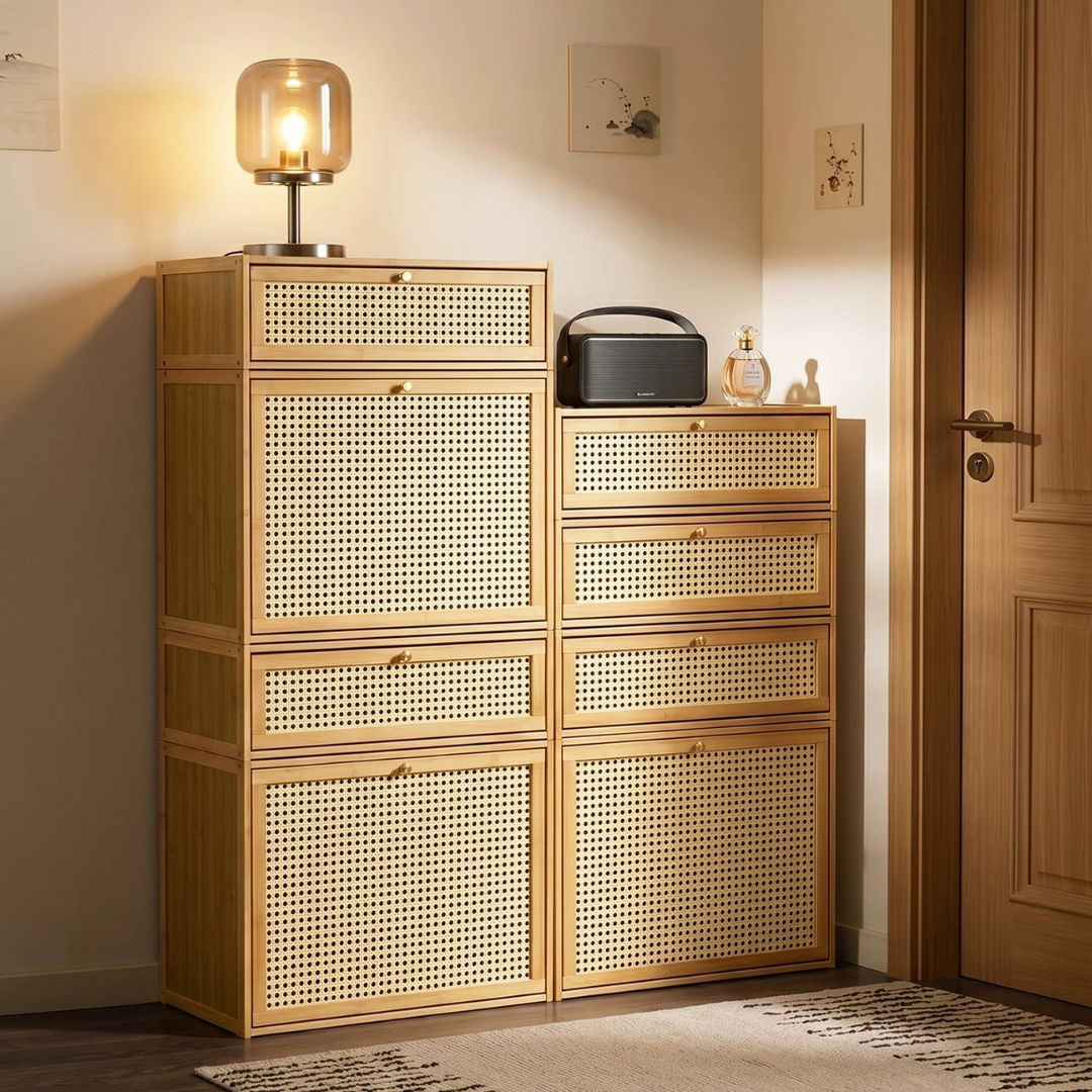 Multipurpose Bamboo Rattan Storage Cabinet